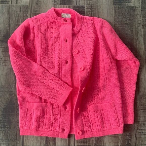 Vintage Hot Pink Knit Cardigan - Picture 1 of 8